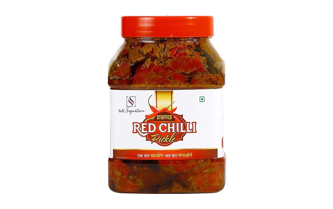 Self Signature Stuffed Red Chilli Pickle   Plastic Jar  1 kilogram